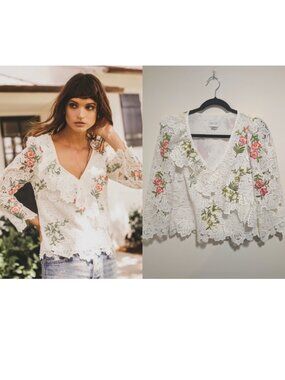 Saylor | Marley Embroidered Lace Ruffle Blouse In White